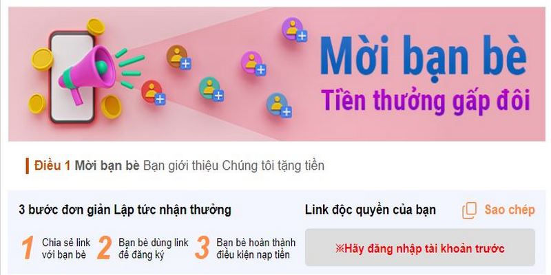 Tặng thưởng dành cho hội viên mời bạn bè tham gia thành công